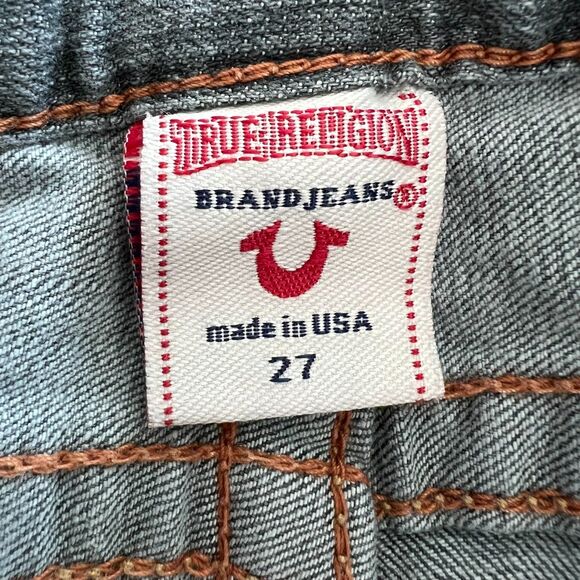 True Religion Jeans Womens 27 Gray Billy Row Seat Distressed Skinny USA Denim - Picture 3 of 16